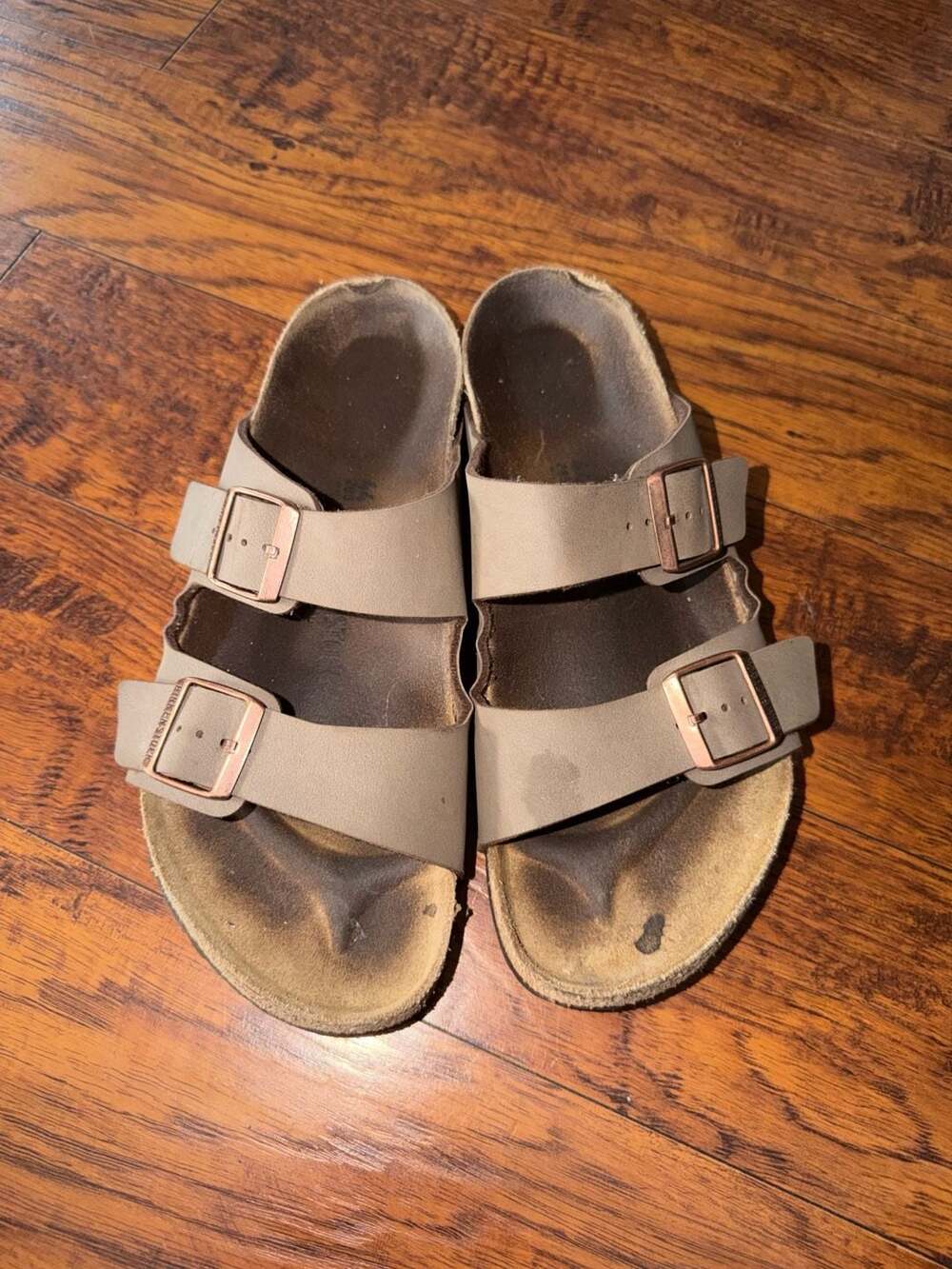 Birkenstock Arizona Two-Strap Sandals Stone Birkibuc Size 44
